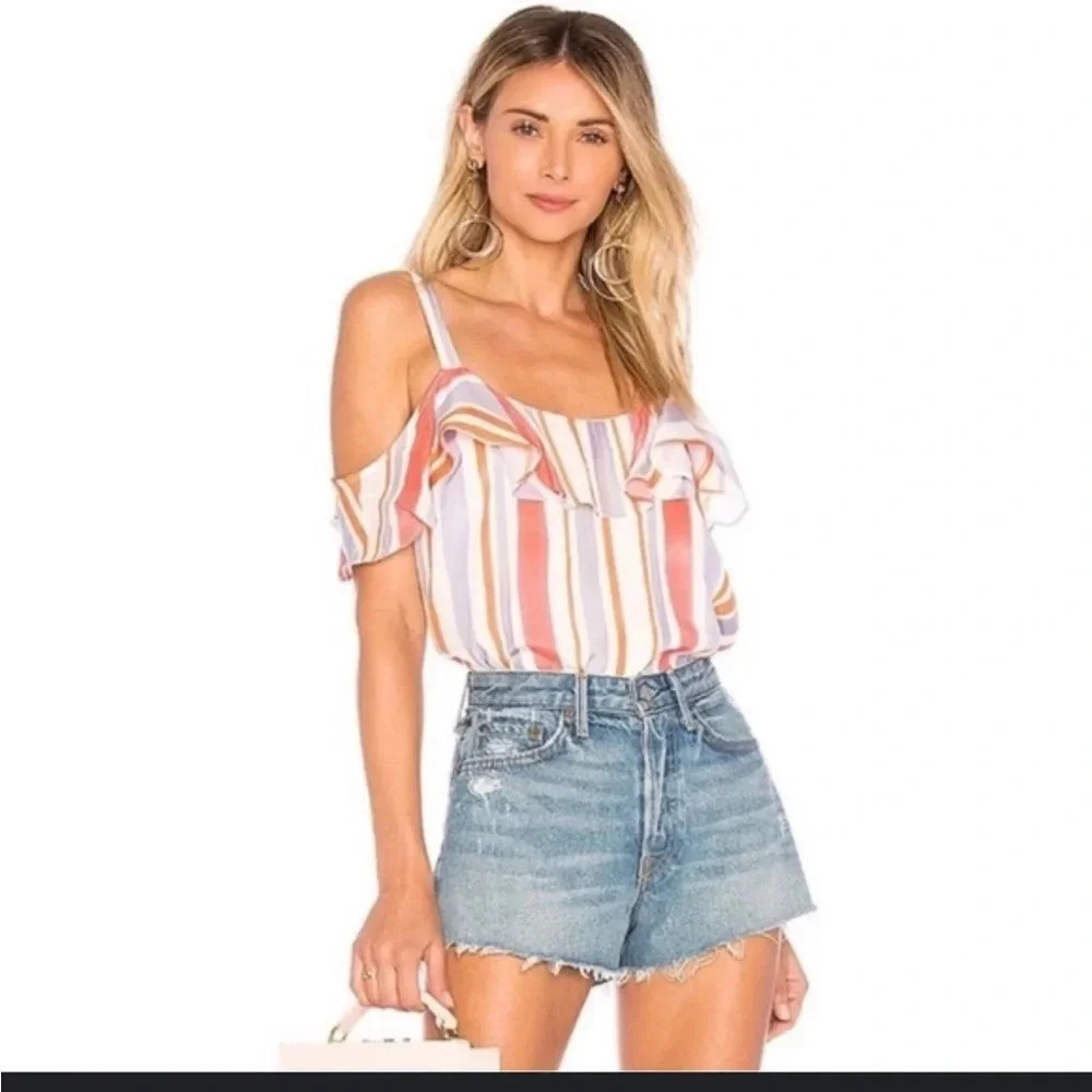 NWT L’ACADEMIE STRIPED OFF SHOULDER RUFFLE BLOUSE